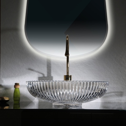 UMYWALKA NABLATOWA SZKLANA OWALNA RYFLOWANA BRILLANT3-TR-510 TRANSPARENTNA 51x35 CM