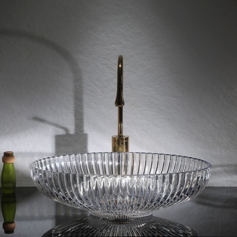 UMYWALKA NABLATOWA SZKLANA OWALNA RYFLOWANA BRILLANT3-TR-510 TRANSPARENTNA 51x35 CM