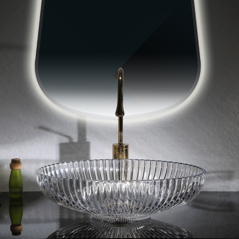 UMYWALKA NABLATOWA SZKLANA OWALNA RYFLOWANA BRILLANT3-TR-510 TRANSPARENTNA 51x35 CM