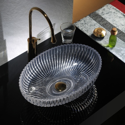 UMYWALKA NABLATOWA SZKLANA OWALNA RYFLOWANA BRILLANT3-TR-510 TRANSPARENTNA 51x35 CM