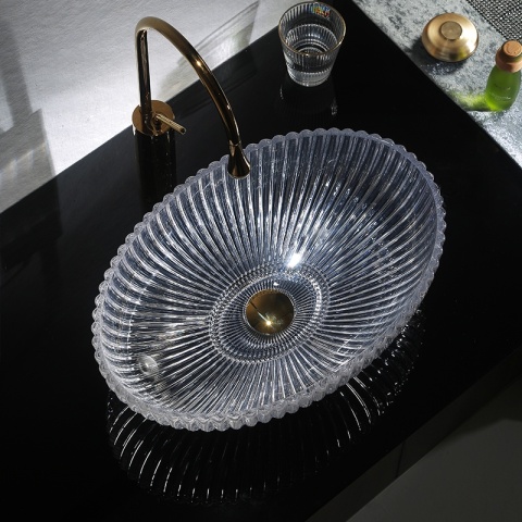 UMYWALKA NABLATOWA SZKLANA OWALNA RYFLOWANA BRILLANT3-TR-510 TRANSPARENTNA 51x35 CM