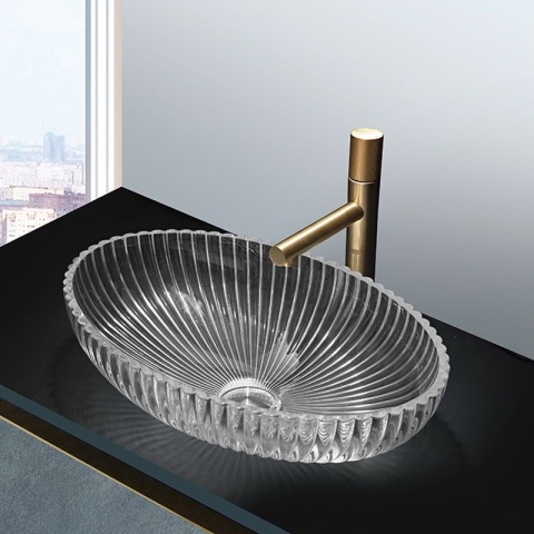 UMYWALKA NABLATOWA SZKLANA OWALNA RYFLOWANA BRILLANT3-TR-510 TRANSPARENTNA 51x35 CM