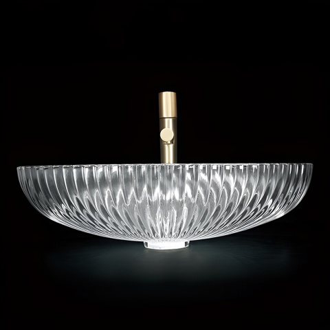 UMYWALKA NABLATOWA SZKLANA OWALNA RYFLOWANA BRILLANT3-TR-510 TRANSPARENTNA 51x35 CM