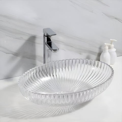 UMYWALKA NABLATOWA SZKLANA OWALNA RYFLOWANA BRILLANT3-TR-510 TRANSPARENTNA 51x35 CM