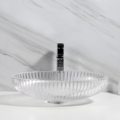 UMYWALKA NABLATOWA SZKLANA OWALNA RYFLOWANA BRILLANT3-TR-510 TRANSPARENTNA 51x35 CM