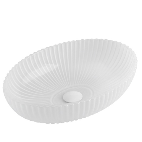 UMYWALKA NABLATOWA SZKLANA OWALNA RYFLOWANA BRILLANT3-WH-510 BIAŁY MAT 51x35 CM