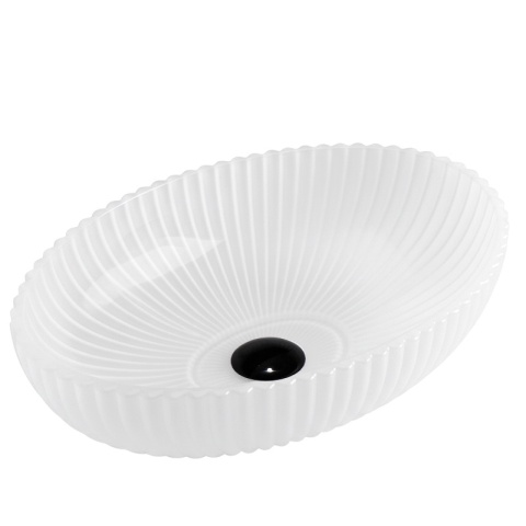 UMYWALKA NABLATOWA SZKLANA OWALNA RYFLOWANA BRILLANT3-WH-510 BIAŁY MAT 51x35 CM