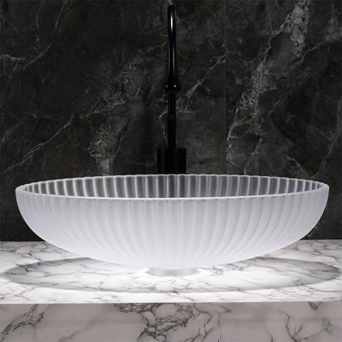 UMYWALKA NABLATOWA SZKLANA OWALNA RYFLOWANA BRILLANT3-WH-510 BIAŁY MAT 51x35 CM