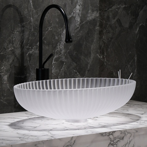 UMYWALKA NABLATOWA SZKLANA OWALNA RYFLOWANA BRILLANT3-WH-510 BIAŁY MAT 51x35 CM