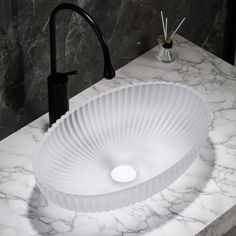 UMYWALKA NABLATOWA SZKLANA OWALNA RYFLOWANA BRILLANT3-WH-510 BIAŁY MAT 51x35 CM