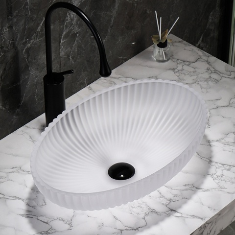 UMYWALKA NABLATOWA SZKLANA OWALNA RYFLOWANA BRILLANT3-WH-510 BIAŁY MAT 51x35 CM