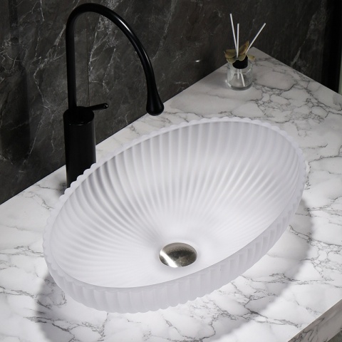 UMYWALKA NABLATOWA SZKLANA OWALNA RYFLOWANA BRILLANT3-WH-510 BIAŁY MAT 51x35 CM