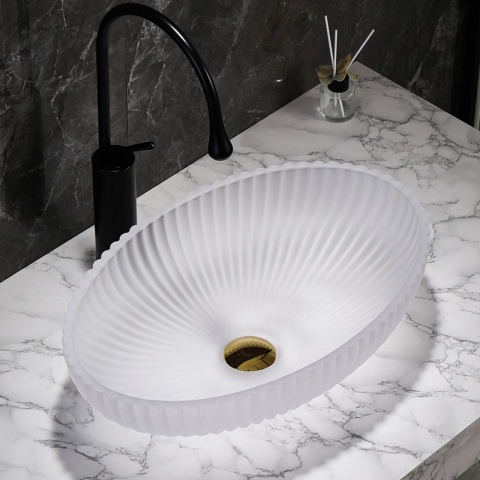 UMYWALKA NABLATOWA SZKLANA OWALNA RYFLOWANA BRILLANT3-WH-510 BIAŁY MAT 51x35 CM