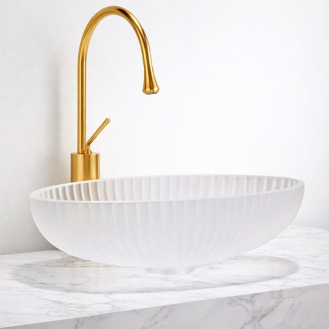 UMYWALKA NABLATOWA SZKLANA OWALNA RYFLOWANA BRILLANT3-WH-510 BIAŁY MAT 51x35 CM