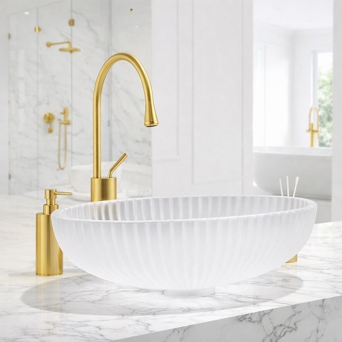 UMYWALKA NABLATOWA SZKLANA OWALNA RYFLOWANA BRILLANT3-WH-510 BIAŁY MAT 51x35 CM