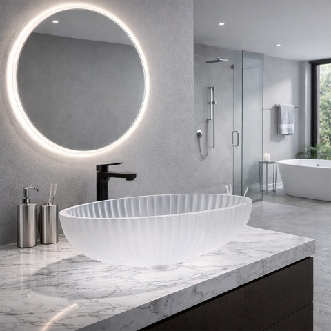 UMYWALKA NABLATOWA SZKLANA OWALNA RYFLOWANA BRILLANT3-WH-510 BIAŁY MAT 51x35 CM