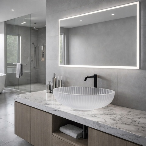 UMYWALKA NABLATOWA SZKLANA OWALNA RYFLOWANA BRILLANT3-WH-510 BIAŁY MAT 51x35 CM