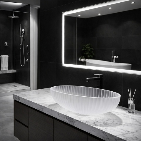 UMYWALKA NABLATOWA SZKLANA OWALNA RYFLOWANA BRILLANT3-WH-510 BIAŁY MAT 51x35 CM