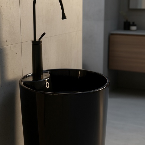 UMYWALKA WOLNOSTOJĄCA CERAMICZNA OKRĄGŁA LINO-BL-400 CZARNY POŁYSK 40x40 CM