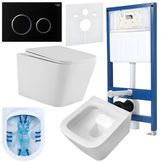 ZESTAW PODTYNKOWY WC STELAŻ HYDROSAN MISKA AQUA-WH-03 PRZYCISK BUTTON-4-BL CZARNY