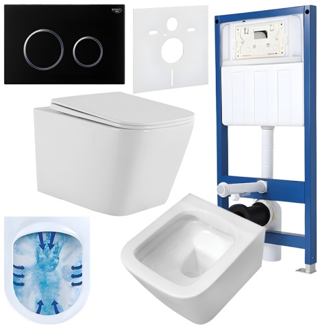 ZESTAW PODTYNKOWY WC STELAŻ HYDROSAN MISKA AQUA-WH-03 PRZYCISK BUTTON-4-BL CZARNY