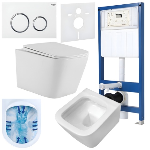 ZESTAW PODTYNKOWY WC STELAŻ HYDROSAN MISKA AQUA-WH-03 PRZYCISK BUTTON-4-WH BIAŁY