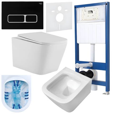 ZESTAW PODTYNKOWY WC STELAŻ HYDROSAN MISKA AQUA-WH-03 PRZYCISK BUTTON-6-BL CZARNY