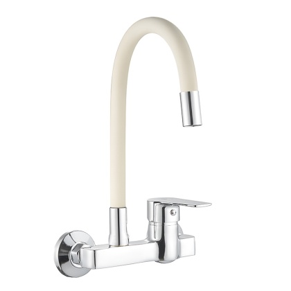 BATERIA KUCHENNA ŚCIENNA KRAN LARGO GIĘTKA KREMOWA WYLEWKA PODSTAWA CHROM