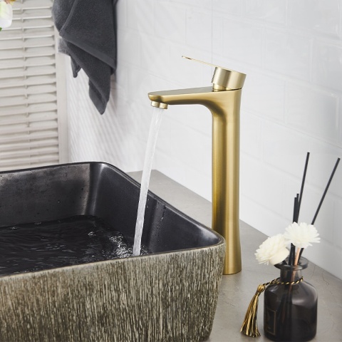 BATERIA UMYWALKOWA ŁAZIENKOWA STOJĄCA NABLATOWA AKRON-H ZŁOTA SZCZOTKOWANA