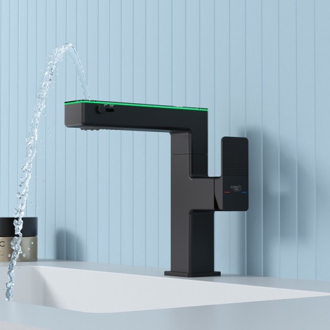 BATERIA UMYWALKOWA STOJĄCA ŁAZIENKOWA MEGI-BL CZARNA WYŚWIETLACZ LED