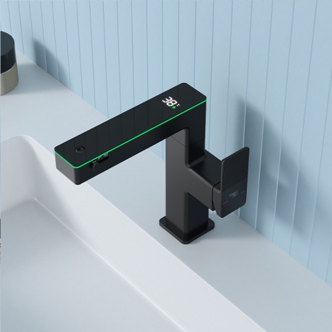 BATERIA UMYWALKOWA STOJĄCA ŁAZIENKOWA MEGI-BL CZARNA WYŚWIETLACZ LED