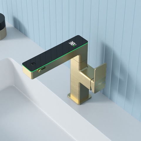 BATERIA UMYWALKOWA STOJĄCA ŁAZIENKOWA MEGI-GL-BR ZŁOTA SZCZOTKOWANA WYŚWIETLACZ LED