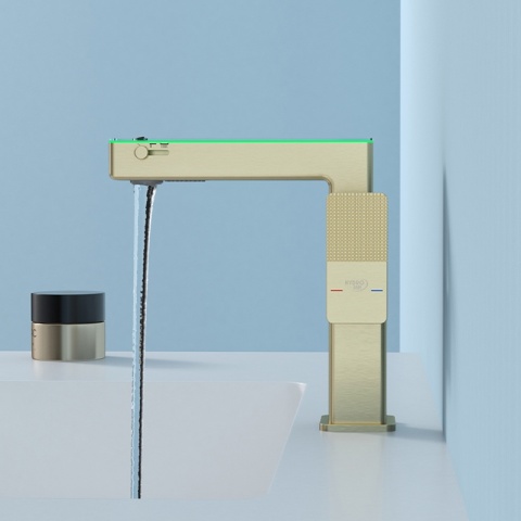 BATERIA UMYWALKOWA STOJĄCA ŁAZIENKOWA MEGI-GL-BR ZŁOTA SZCZOTKOWANA WYŚWIETLACZ LED