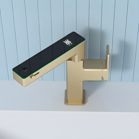 BATERIA UMYWALKOWA STOJĄCA ŁAZIENKOWA MEGI-GL-BR ZŁOTA SZCZOTKOWANA WYŚWIETLACZ LED