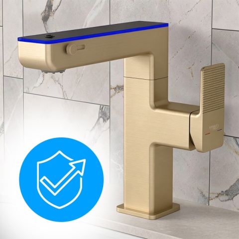 BATERIA UMYWALKOWA STOJĄCA ŁAZIENKOWA MEGI-GL-BR ZŁOTA SZCZOTKOWANA WYŚWIETLACZ LED