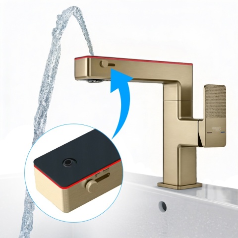BATERIA UMYWALKOWA STOJĄCA ŁAZIENKOWA MEGI-GL-BR ZŁOTA SZCZOTKOWANA WYŚWIETLACZ LED