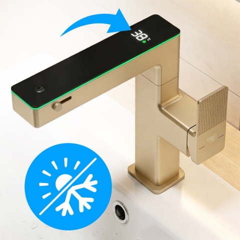 BATERIA UMYWALKOWA STOJĄCA ŁAZIENKOWA MEGI-GL-BR ZŁOTA SZCZOTKOWANA WYŚWIETLACZ LED