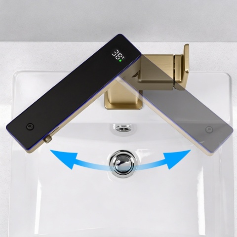 BATERIA UMYWALKOWA STOJĄCA ŁAZIENKOWA MEGI-GL-BR ZŁOTA SZCZOTKOWANA WYŚWIETLACZ LED