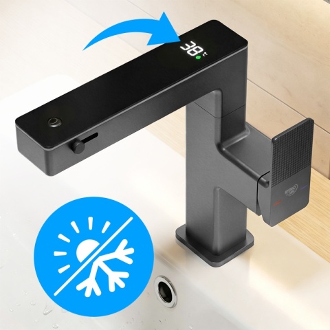 BATERIA UMYWALKOWA STOJĄCA ŁAZIENKOWA MEGI-GR SZARA WYŚWIETLACZ LED