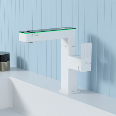 BATERIA UMYWALKOWA STOJĄCA ŁAZIENKOWA MEGI-WH BIAŁA WYŚWIETLACZ LED