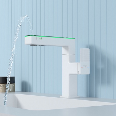 BATERIA UMYWALKOWA STOJĄCA ŁAZIENKOWA MEGI-WH BIAŁA WYŚWIETLACZ LED