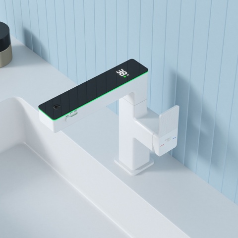 BATERIA UMYWALKOWA STOJĄCA ŁAZIENKOWA MEGI-WH BIAŁA WYŚWIETLACZ LED