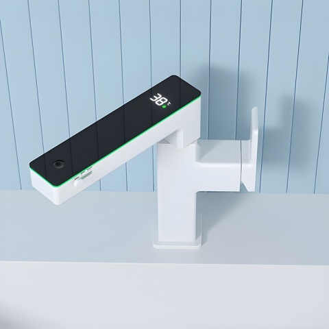 BATERIA UMYWALKOWA STOJĄCA ŁAZIENKOWA MEGI-WH BIAŁA WYŚWIETLACZ LED