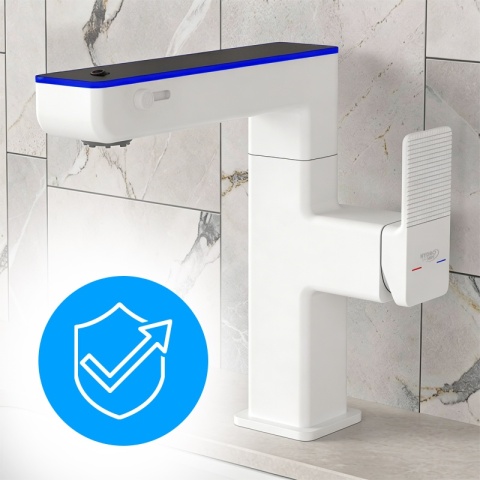 BATERIA UMYWALKOWA STOJĄCA ŁAZIENKOWA MEGI-WH BIAŁA WYŚWIETLACZ LED