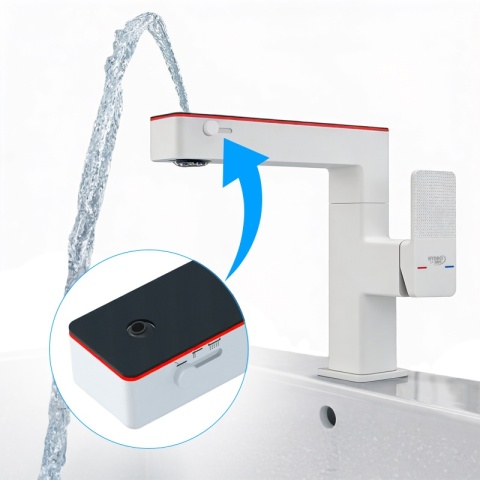 BATERIA UMYWALKOWA STOJĄCA ŁAZIENKOWA MEGI-WH BIAŁA WYŚWIETLACZ LED