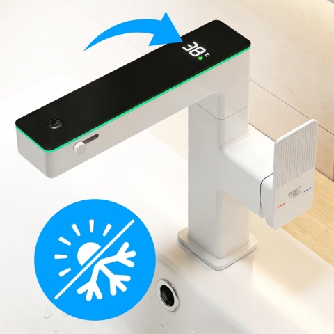 BATERIA UMYWALKOWA STOJĄCA ŁAZIENKOWA MEGI-WH BIAŁA WYŚWIETLACZ LED