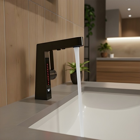 BATERIA UMYWALKOWA STOJĄCA ŁAZIENKOWA Z WYCIĄGANĄ WYLEWKĄ LIDIA-BL CZARNA LED