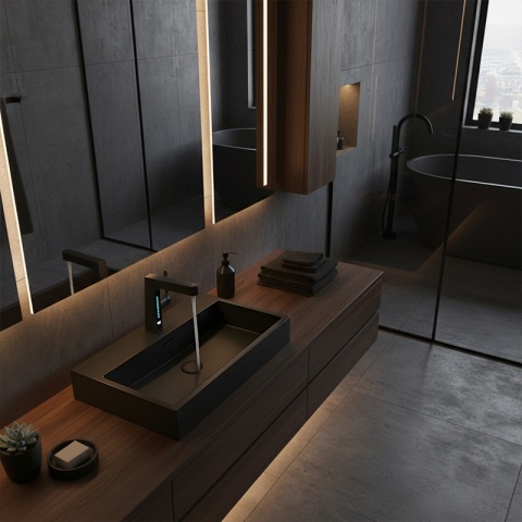 BATERIA UMYWALKOWA STOJĄCA ŁAZIENKOWA Z WYCIĄGANĄ WYLEWKĄ LIDIA-BL CZARNA LED