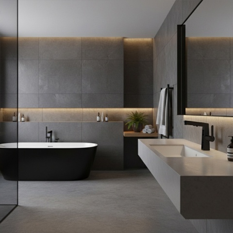 BATERIA UMYWALKOWA STOJĄCA ŁAZIENKOWA Z WYCIĄGANĄ WYLEWKĄ LIDIA-BL CZARNA LED