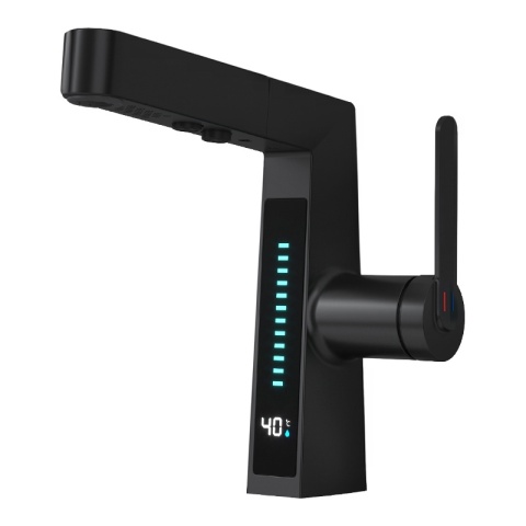 BATERIA UMYWALKOWA STOJĄCA ŁAZIENKOWA Z WYCIĄGANĄ WYLEWKĄ LIDIA-BL CZARNA LED